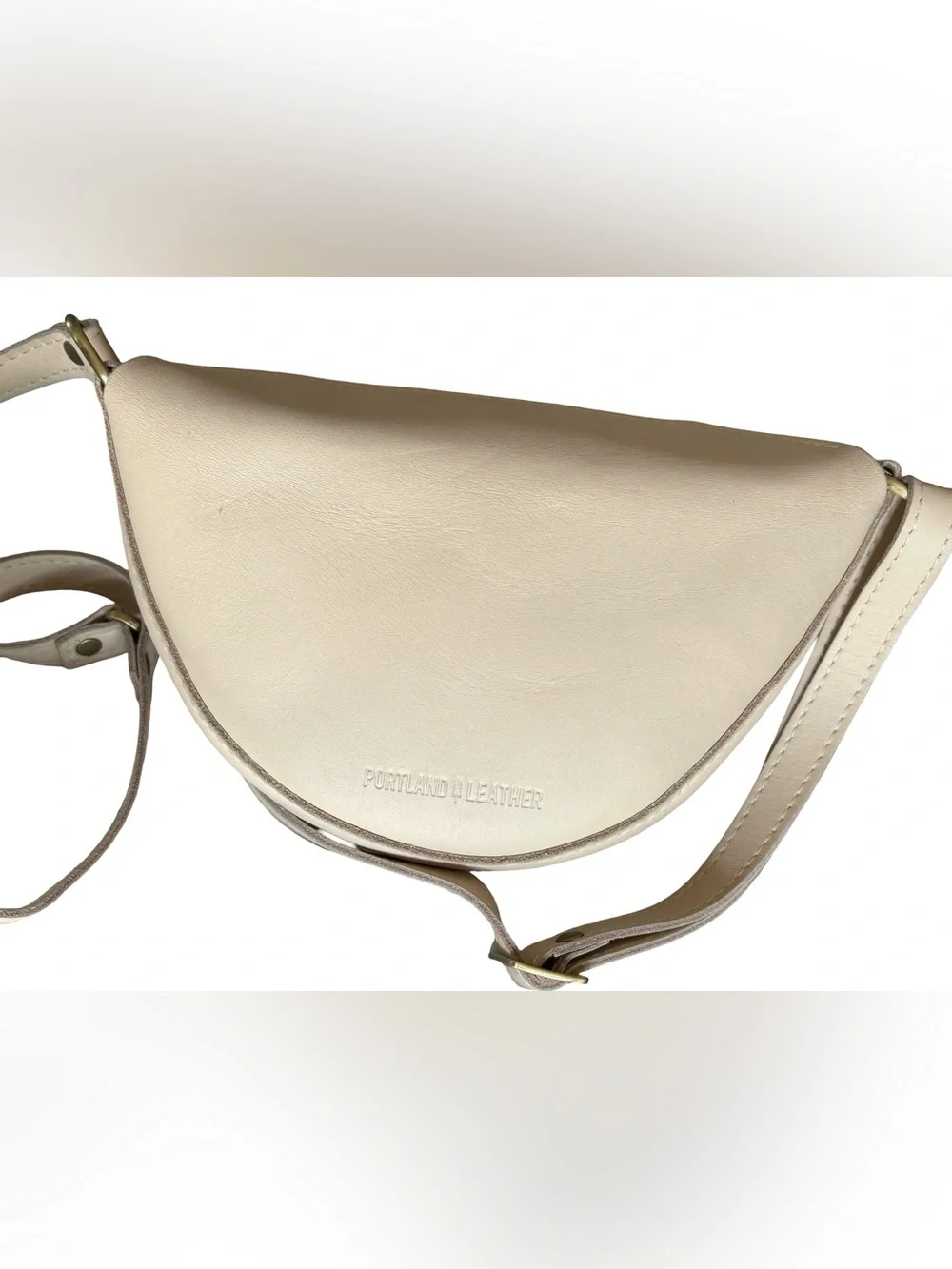 Portland Leather Small Koala Sling Bag Cream Half-Moon Crossbody Shoulder Purse
